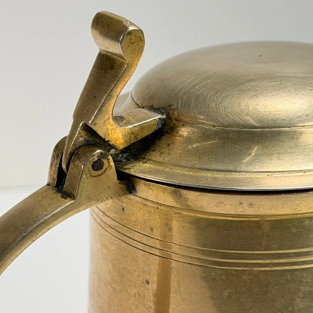 Vintage Brass Lidded Beer Ale Stein Mug Gold Traditional‎ Tankard Old World